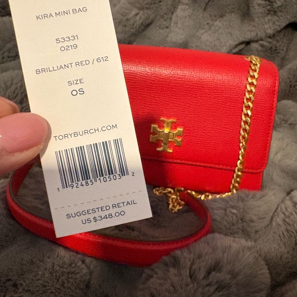 Tory Burch Mini Bag in Vivid Red with Rainbow Side Details and Gold Accents - Picture 1 of 6